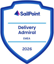 SailPoint Delivery Admiral EMEA 2026 Auszeichnung als Shield-Badge